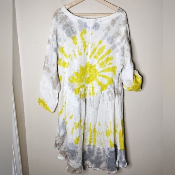 Belle France Italian Linen Tie-Dye Tunic Sz L High-Low Hem Boho Lagenlook Cover - Picture 7 of 8